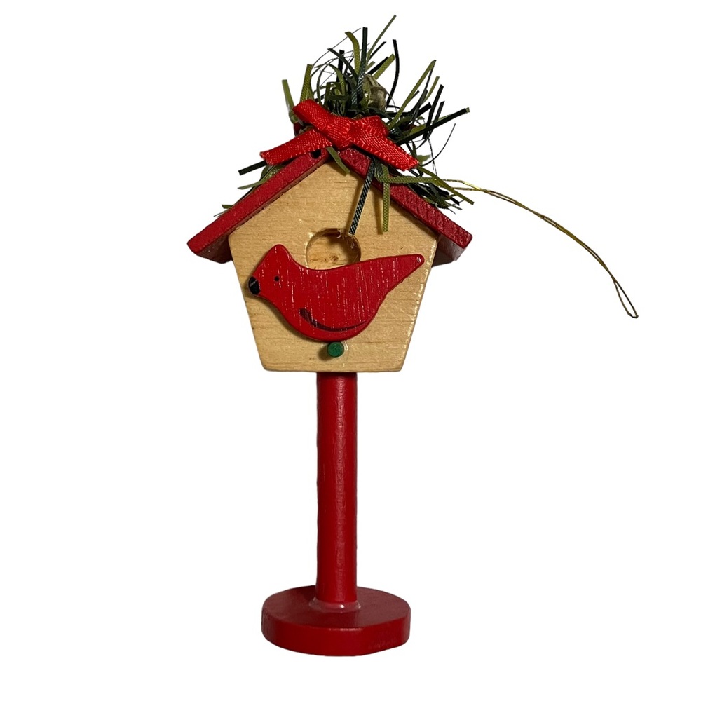 Vintage Wooden Cardinal Birdhouse Christmas Ornament Midwest
